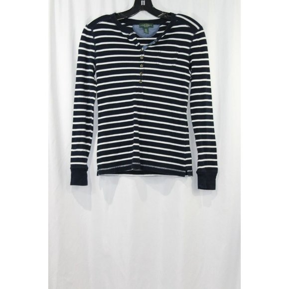 Lauren Ralph Lauren Tops - Lauren Ralph Lauren Womens Blue White Striped Cotton Long Sleeve Top PXS